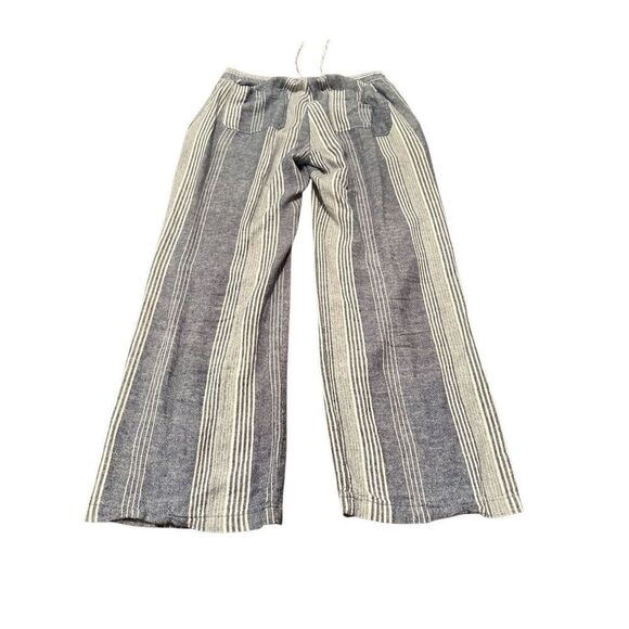 Old navy striped linen wide leg pants sz Small blue/cream drawstring pull on wom - Picture 1 of 7